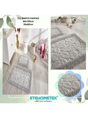 ÇAPA HOME PAMUK 2'Lİ BANYO PASPASI YAPRAK DESEN GRİ 8696474231913